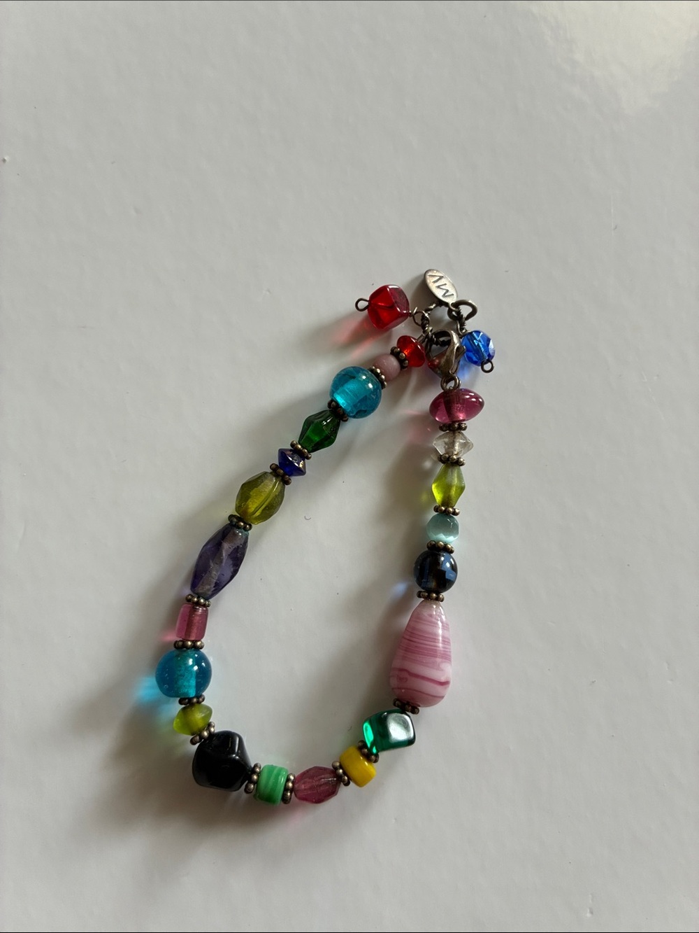 Murano Multicolor Glass Bead Bracelet with Silver Murano Tag - Picture 1 of 4